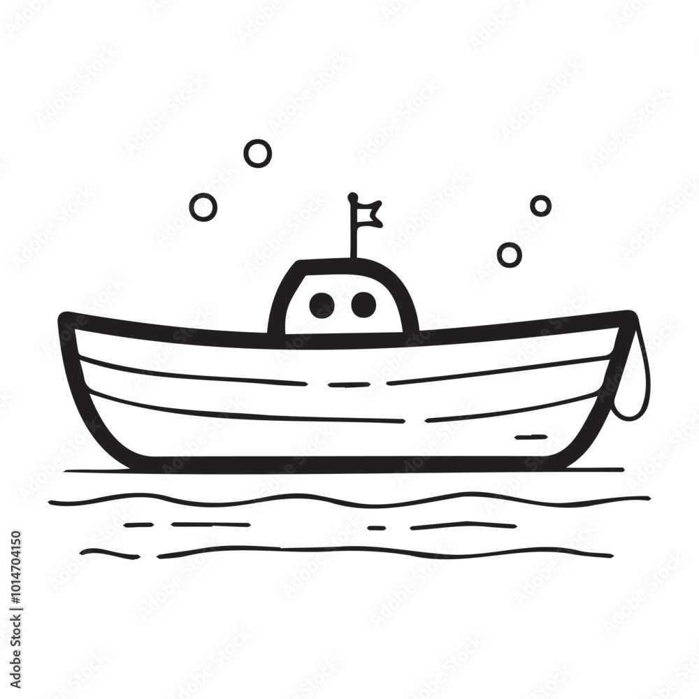 Cute Cartoon Boat Illustration on Calm Water Cute Cartoon Boat Illustration on Calm Water