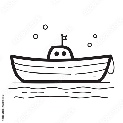 Cute Cartoon Boat Illustration on Calm Water