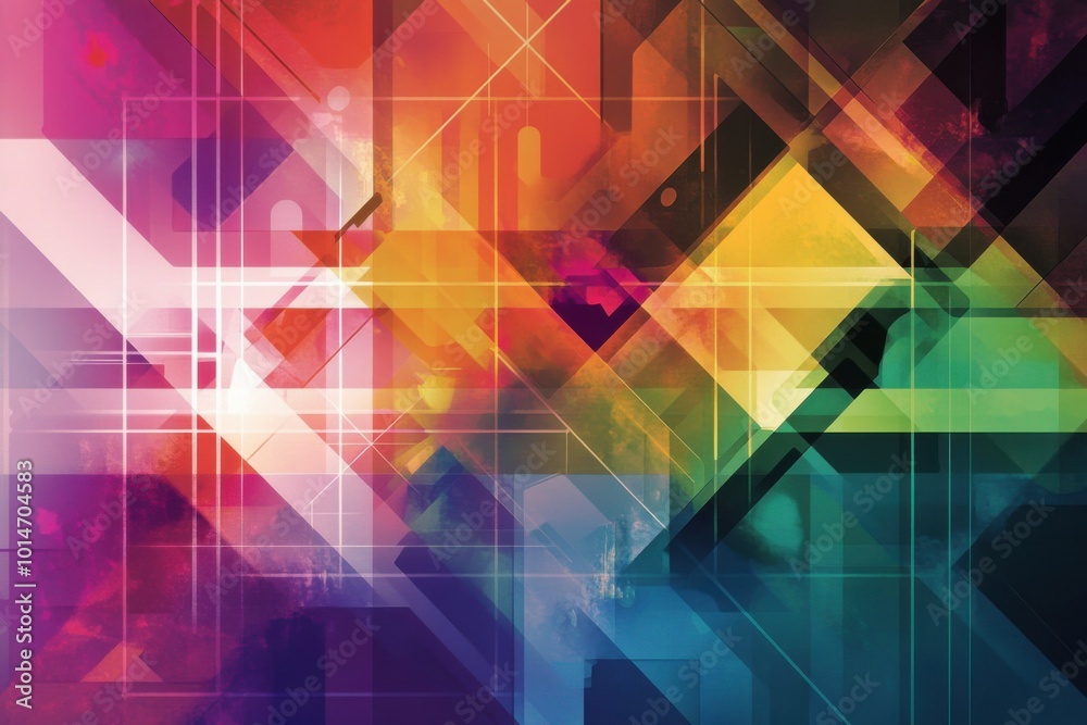 Obraz premium An abstract conceptual background with interconnected lines and geometric shapes in bright colors, symbolizing connectivity and innovation, with a futuristic feel