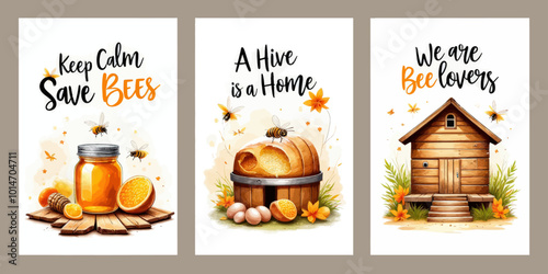 Bee-Themed Posters with Inspirational Quotes and Illustrations 
