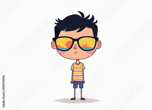 Boy with Sunset Reflection Sunglasses  
