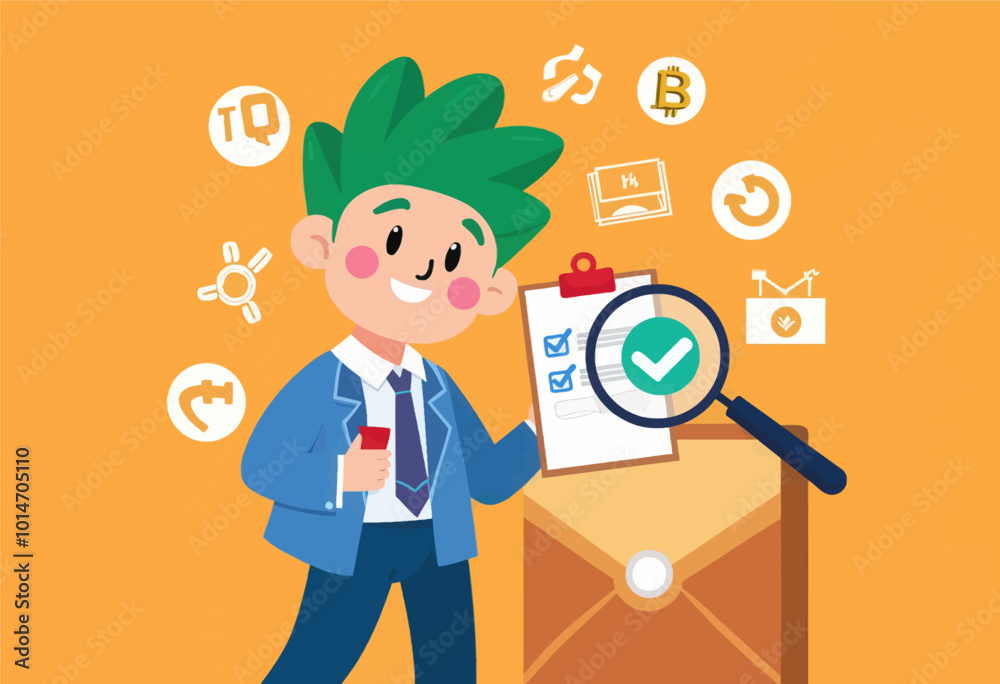 Businessman Holding Clipboard With Checklist And Magnifying Glass Businessman Holding Clipboard With Checklist And Magnifying Glass