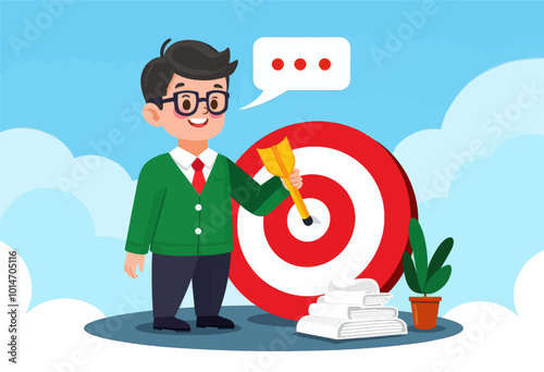 Businessman Hitting Bullseye with Arrow