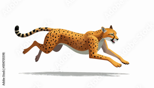 Cheetah Running Isolated on White Background
