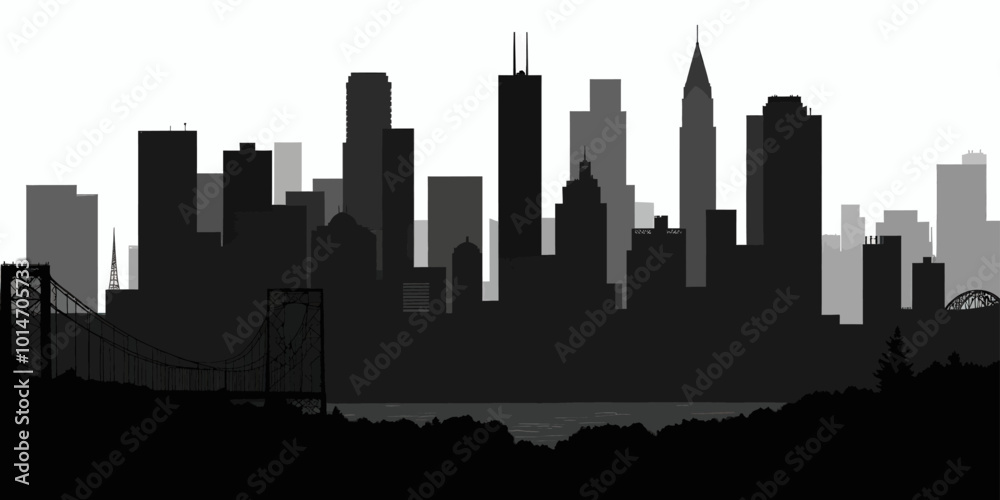 Fototapeta premium City Skyline with Bridge and River