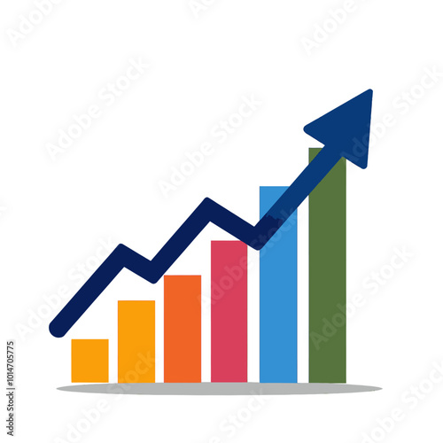 Colorful Bar Chart with Upward Arrow 
