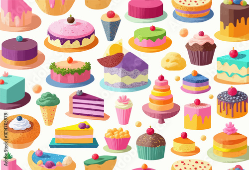 Colorful Cakes and Desserts Pattern  
