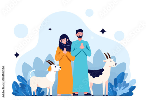 Couple in Traditional Clothing with Goats  
