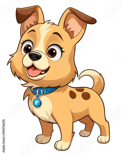 Cute Cartoon Dog with Blue Collar 
