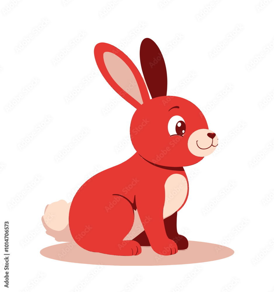 Obraz premium Cute Red Cartoon Rabbit Sitting 