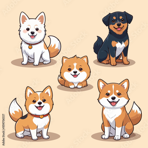 Cute Cartoon Dogs Sitting 
