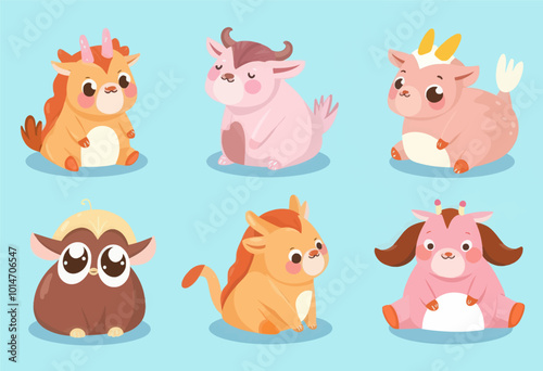 Cute Cartoon Zodiac Animals Set 
