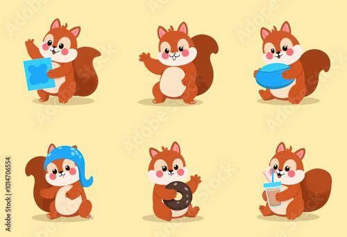 Cute Cartoon Squirrel Illustration Set  
