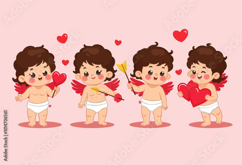 Cute Cherubs with Hearts and Arrows