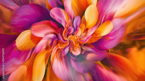 A vibrant abstract floral background with swirling patterns of pink, orange, and yellow petals, creating a dynamic, colorful visual