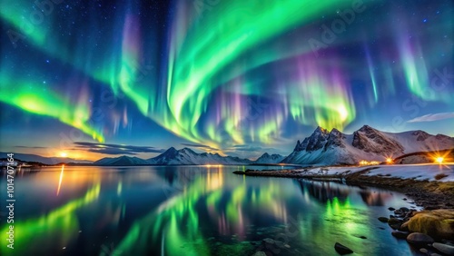 A stunning image capturing the mesmerizing beauty of the Northern Lights dancing across the night sky