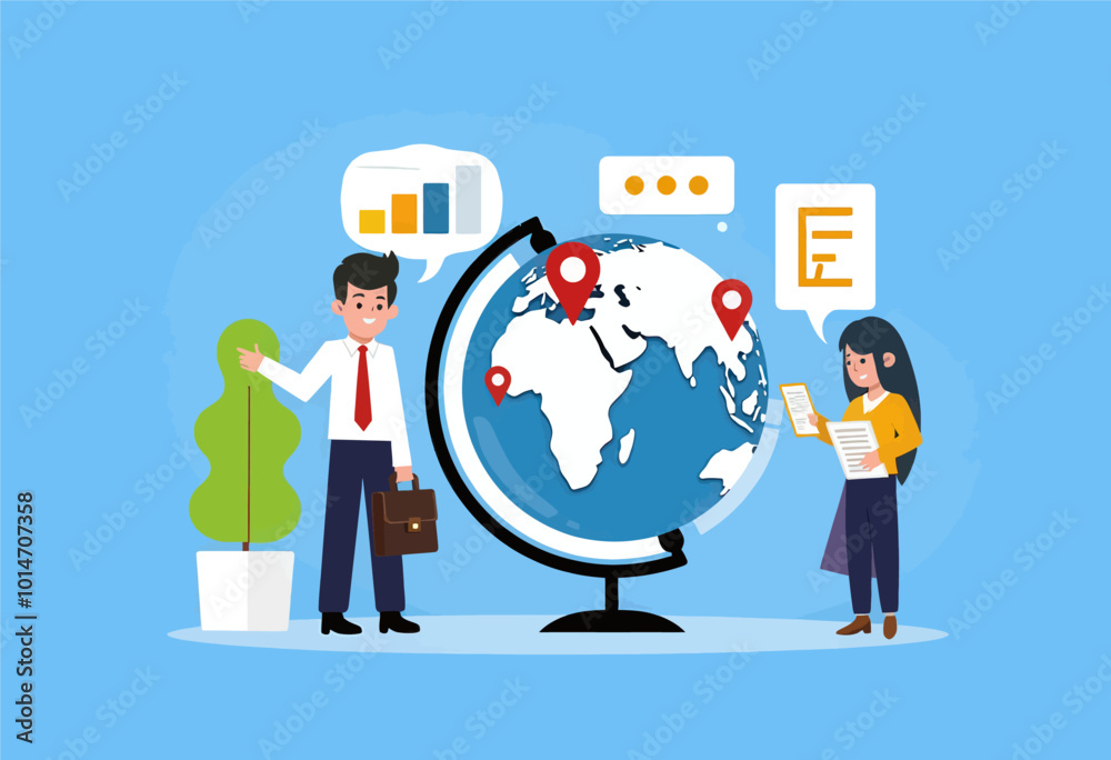 Naklejka premium Global Business Discussion with Map and Charts