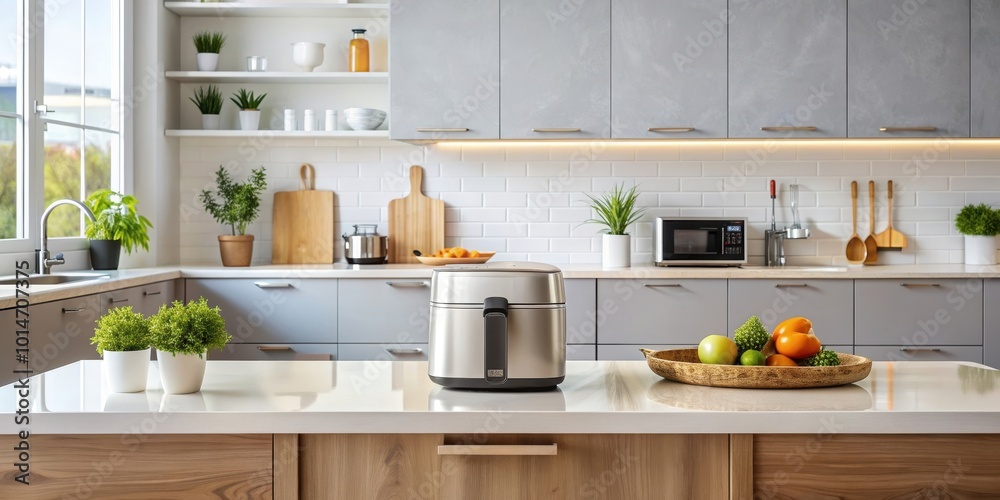 Modern kitchen featuring an air fryer appliance on the counter, air fryer, kitchen, appliance, cooking, healthy Modern kitchen featuring an air fryer appliance on the counter, air fryer, kitchen, appliance, cooking, healthy