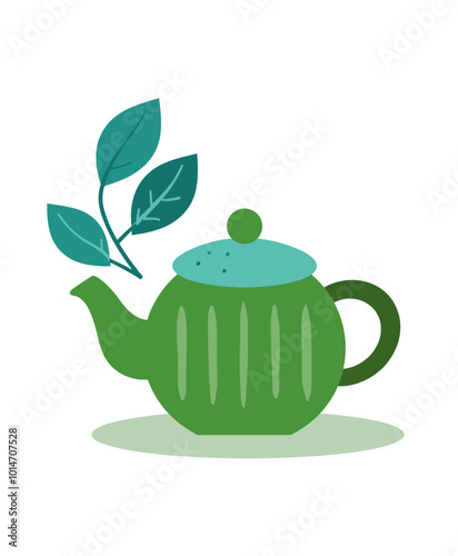 Green Teapot with Leaves  
