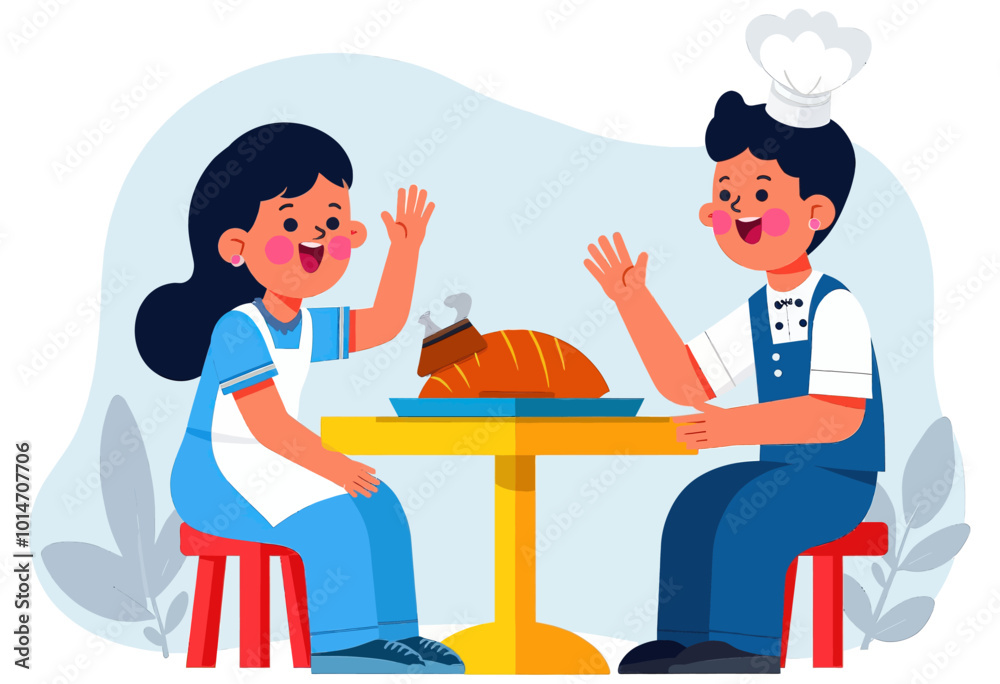Happy Chef and Friend Enjoying a Meal
Happy Chef and Friend Enjoying a Meal