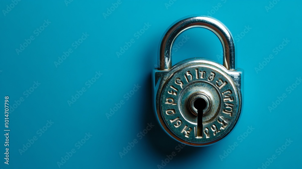 A combination lock on a blue background. A combination lock on a blue background.