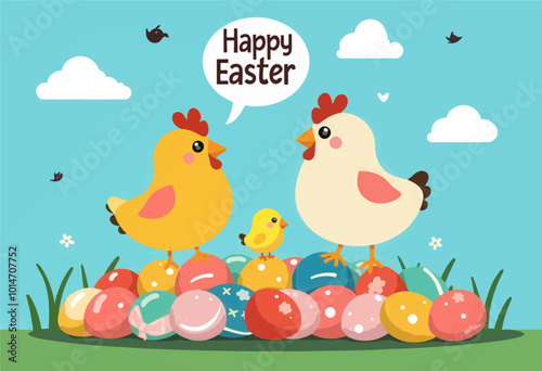 Happy Easter Chickens and Eggs  
