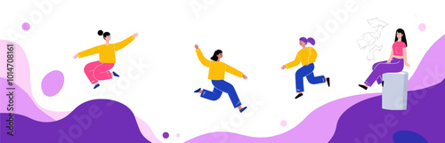 Jumping Women with Purple Background  
