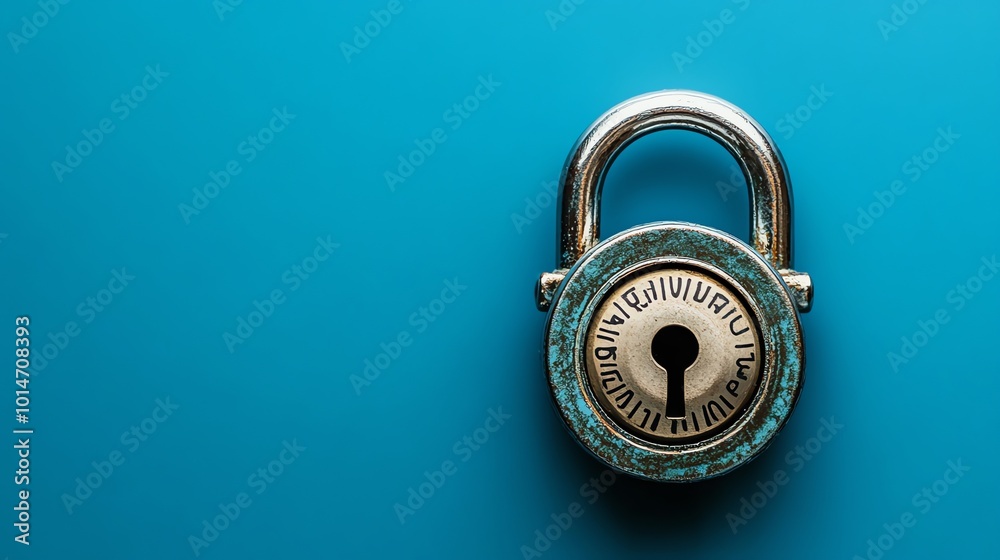 A combination lock on a blue background. A combination lock on a blue background.