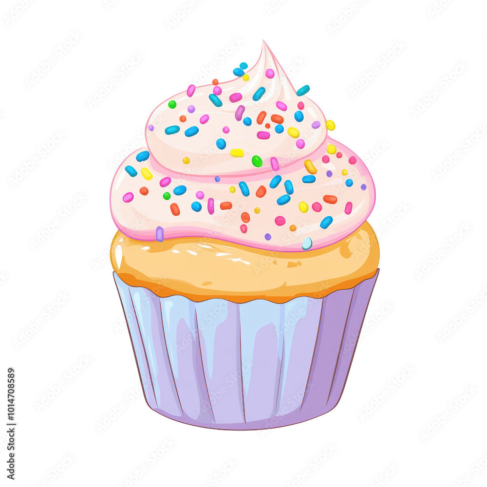Delicious cupcake with pink frosting and colorful sprinkles isolated on a white background, transparent background. Delicious cupcake with pink frosting and colorful sprinkles isolated on a white background, transparent background.