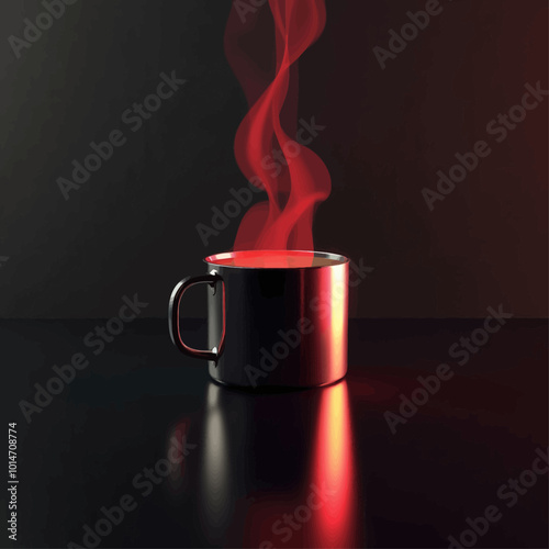 Metal Mug With Red Steam on Black Background