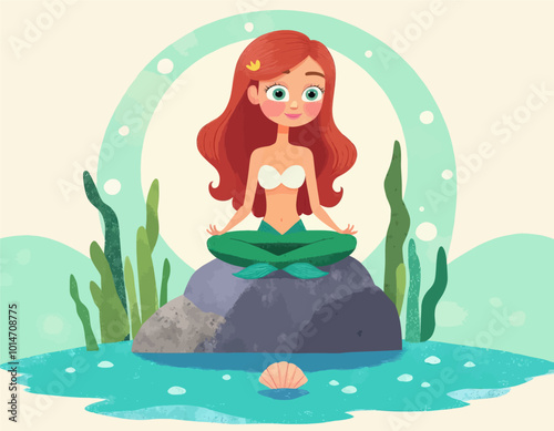 Mermaid Meditating on Rock  
