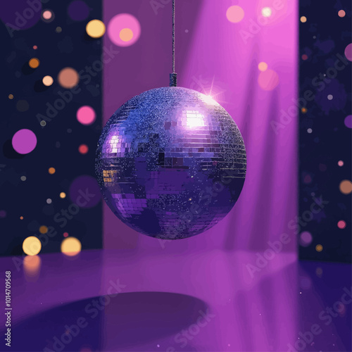 Purple Disco Ball Hanging in the Dark 
