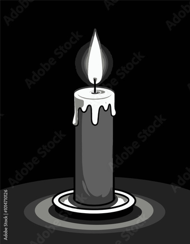 Single Lit Candle on Plate in Dark Room