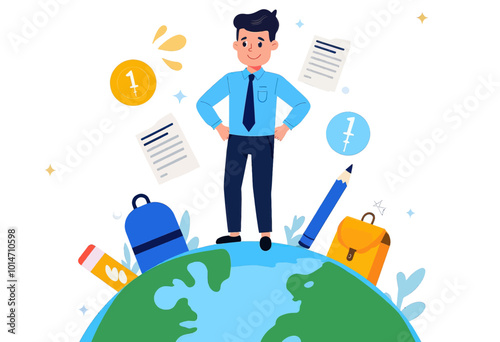 Successful Student on Earth Globe 
