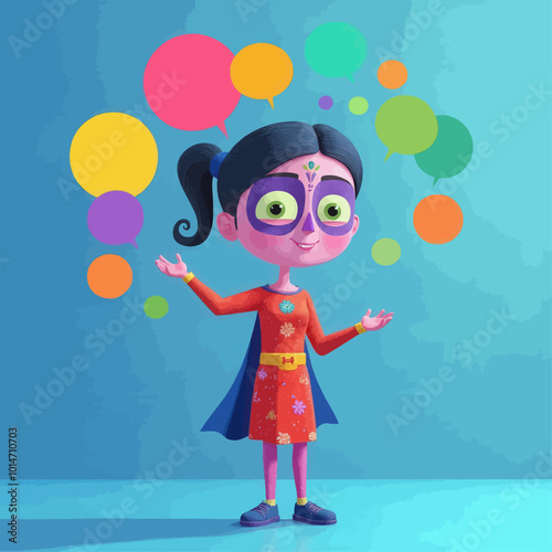 Superhero Girl with Speech Bubbles 
