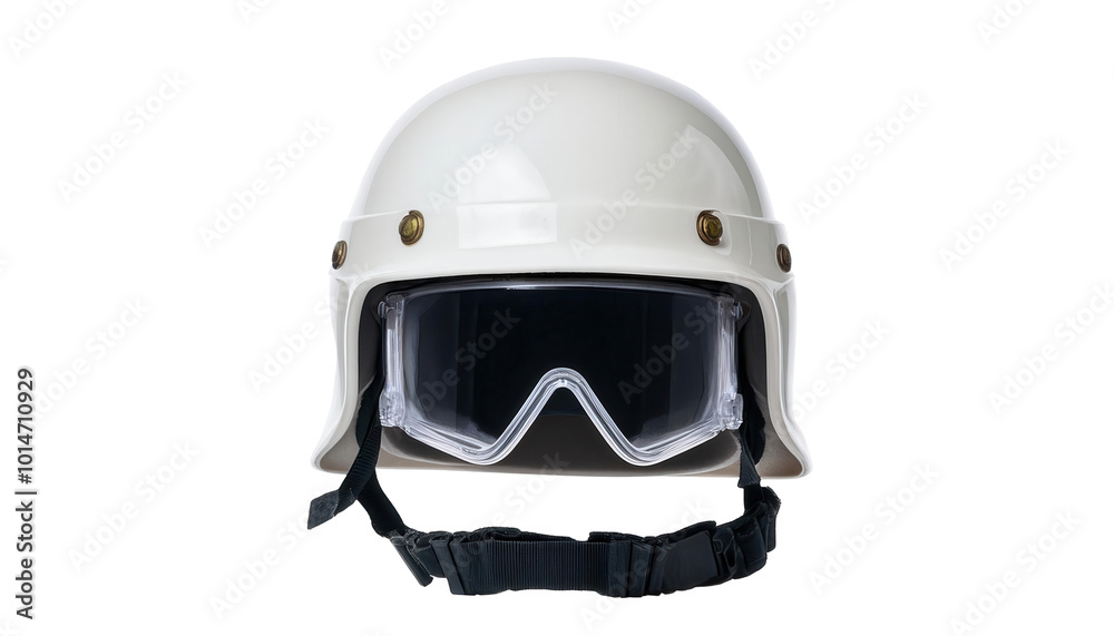 White helmet with goggles designed for peacekeeping missions isolated on a white background, transparent background. White helmet with goggles designed for peacekeeping missions isolated on a white background, transparent background.