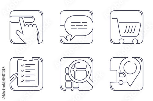 Online shopping stages icons set in thin line