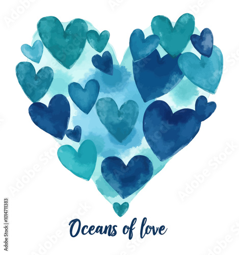 Watercolor Hearts in Blue and Teal  
