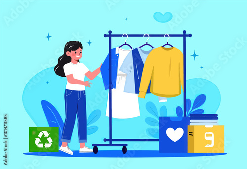 Woman Donating Clothes to Charity  
