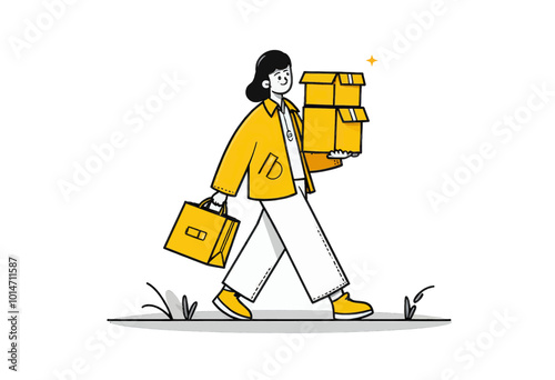 Woman Carrying Packages and a Shopping Bag  

