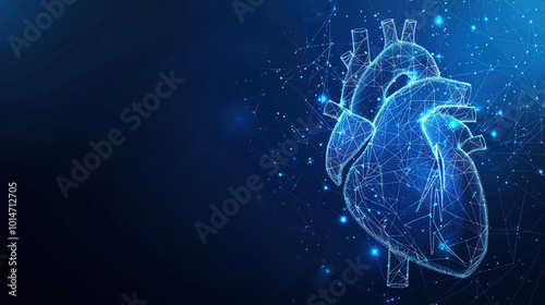Human heart anatomy made by low-poly futuristic blue  background