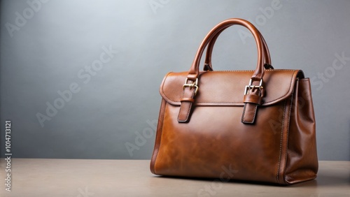 Brown leather handbag on background, fashion, accessory, purse, stylish, luxury, modern, elegance, minimalist, trendy