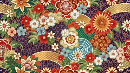 Traditional Japanese seamless pattern with intricate designs, Japan, seamless, traditional, cultural, wallpaper, background