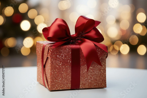 Red Gift Box with Shiny Bow Isolated