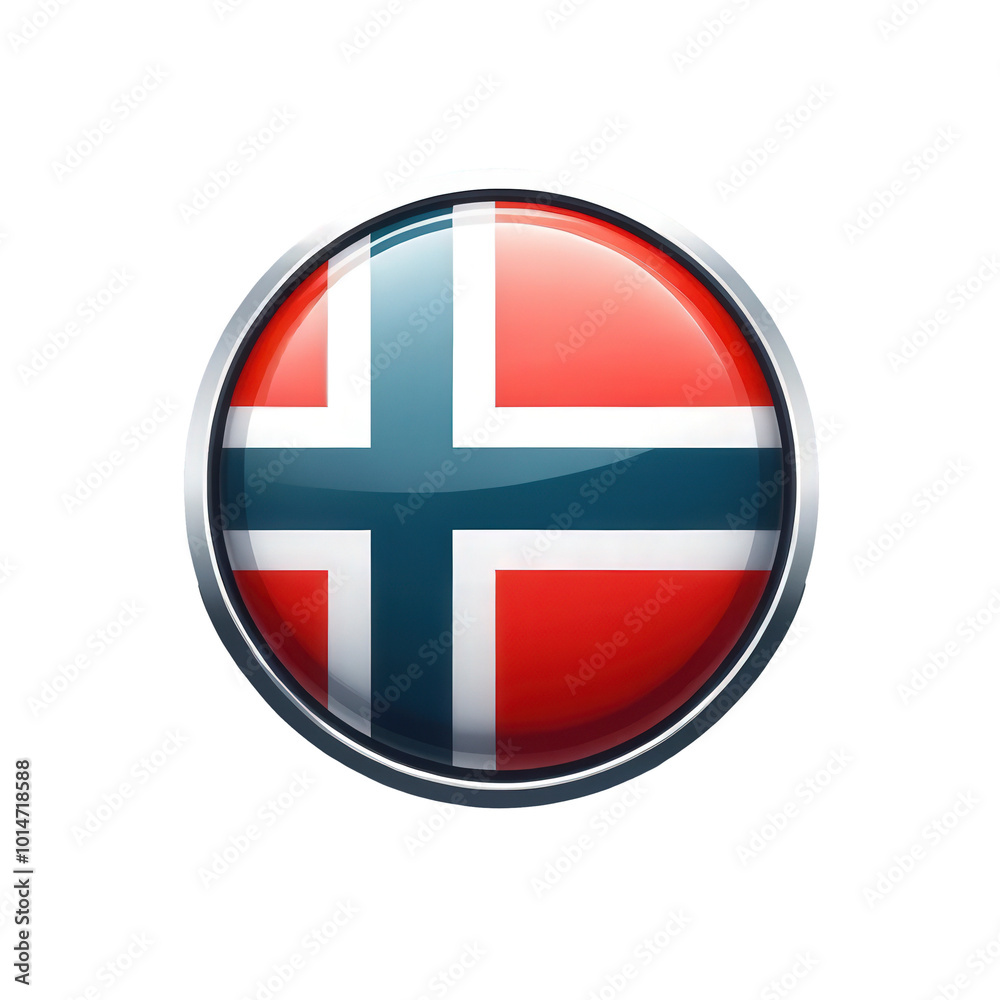 Norway flag button design with metallic rim feature