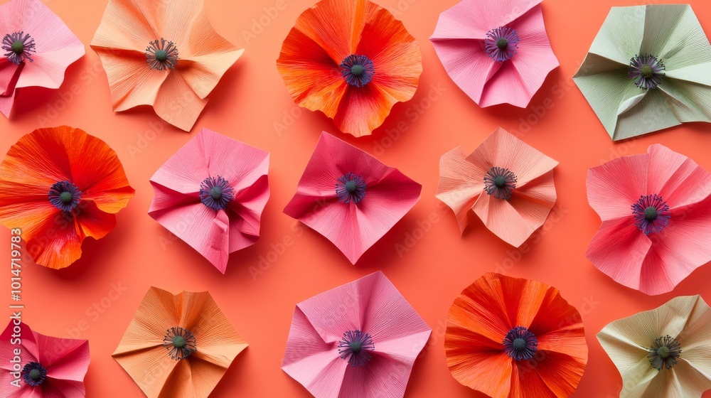 The flowers are made of paper and are of different sizes and shapes The flowers are made of paper and are of different sizes and shapes