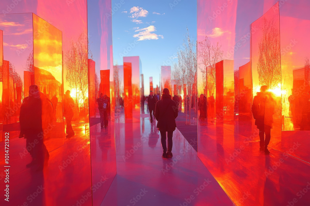 Sunset Reflections in Urban Art Installation Sunset Reflections in Urban Art Installation