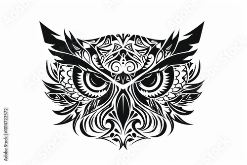 Owl head with intricate tribal patterns.