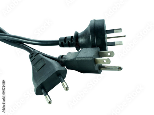 Power plug for electronic devices isolated on transparent background.