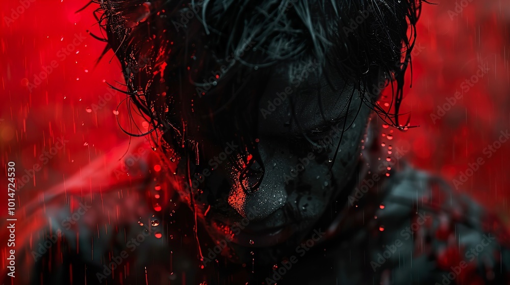 Intense Portrait of a Person in the Rain Intense Portrait of a Person in the Rain